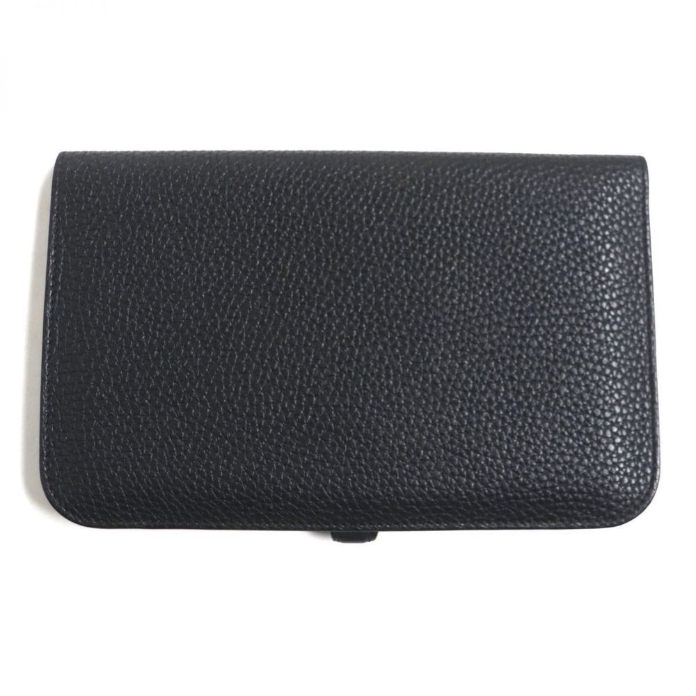 Hermes HERMES Dogon GM Leather Wallet Black Leather Long Wallet - Picture 2 of 10